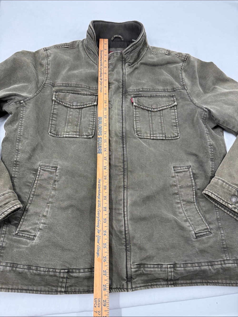 Levi's Jacket Men's Large Olive Utility Trucker Jacket Stand Collar Lined - Picture 11 of 14